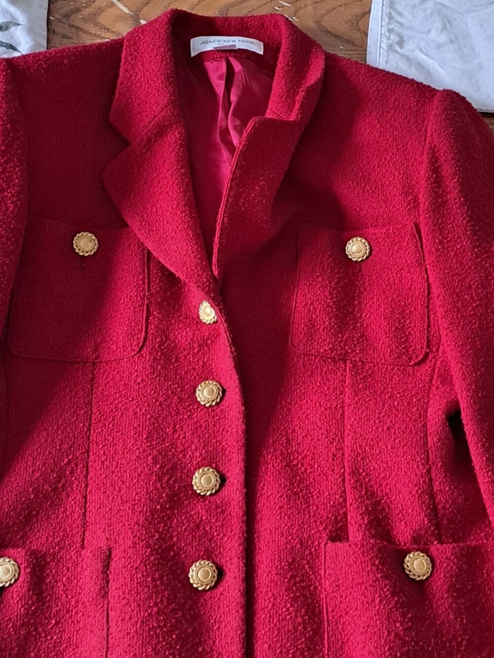 Jones New York Petite Red Textured Blazer with Gold Buttons - Picture 4 of 5